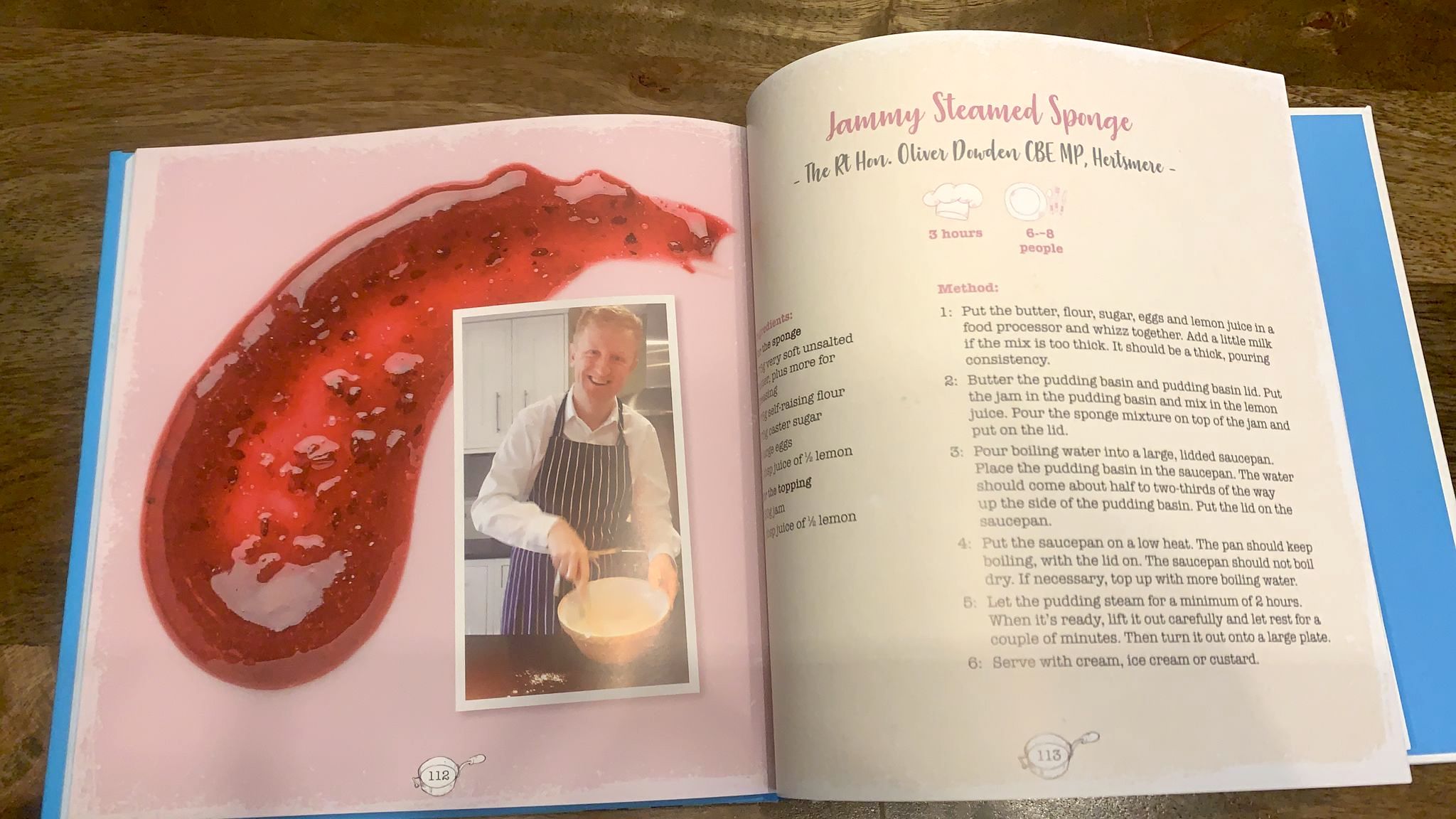 Oliver Dowden's jammy steamed pudding recipe in Corridors of Flour cookbook