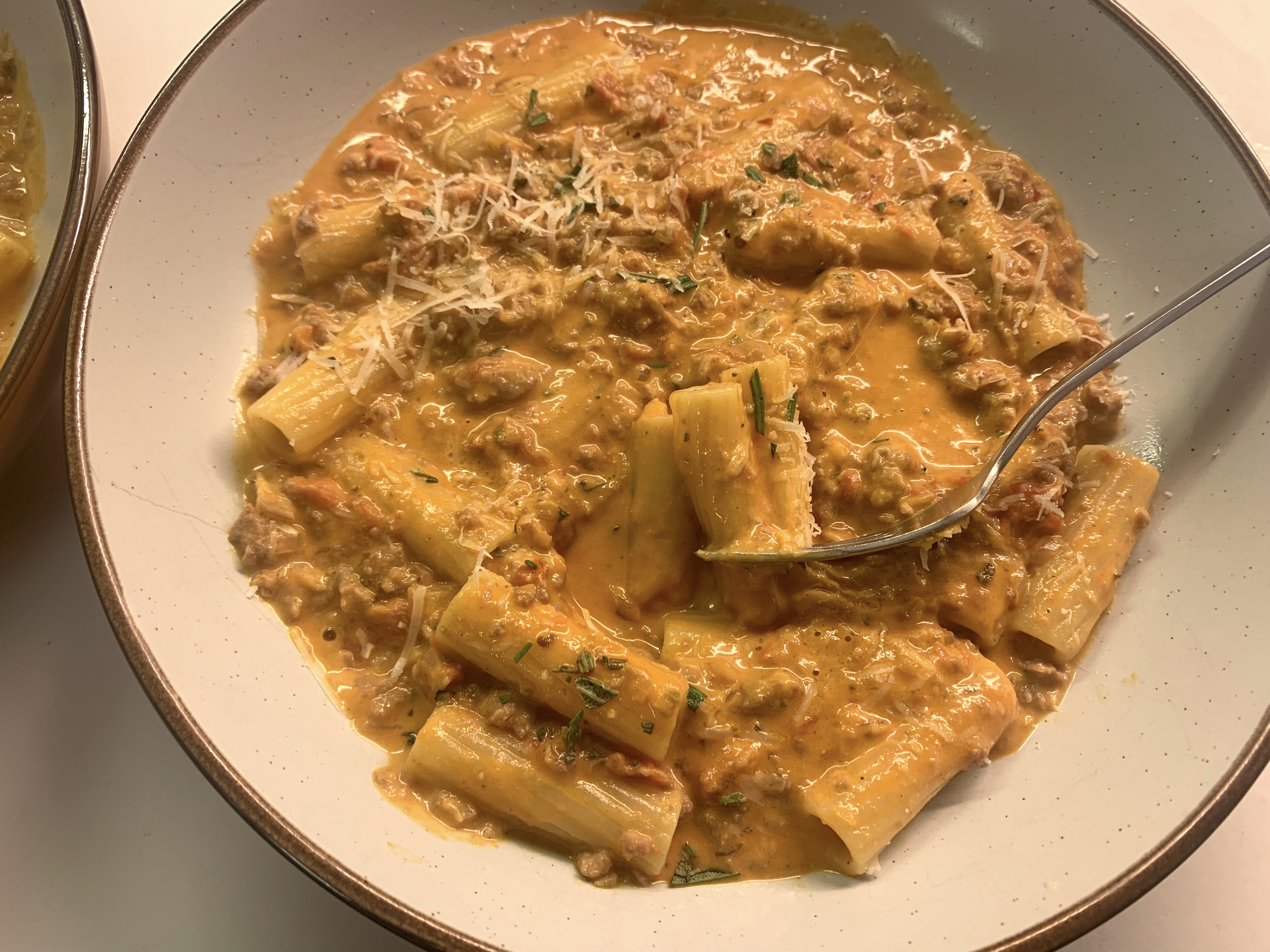 A plate of David Cameron's Italian sausage meat pasta