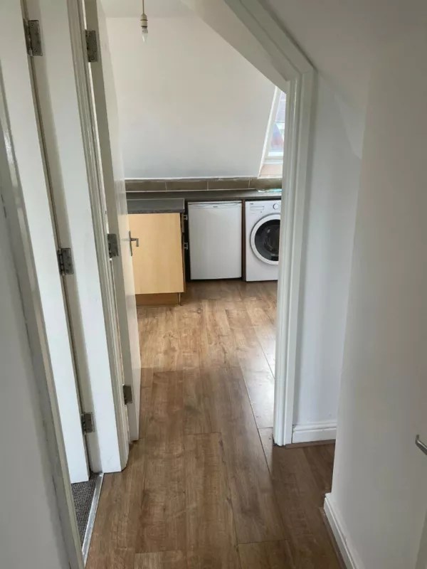 Corridor of small one-bedroom flat in Sherwood, Nottinghamshire