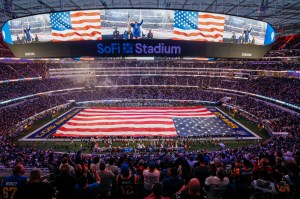 Shelea performs the National Anthem before the LA Rams and the Arizona Cardinals in the NFC divisional playoff game at SoFi Stadium.