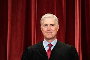 Associate Justice Neil Gorsuch stands during a group photo of the Justices at the Supreme Court in Washington, DC on April 23, 2021. (Erin Schaff-Pool/Getty Images)