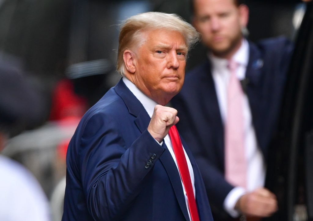 Former U.S. President Donald Trump leaves Trump Tower in Manhattan on May 18, 2021 in New York City. (James Devaney/GC Images)​