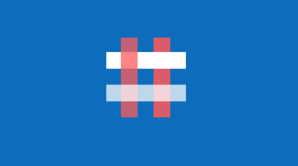 The logo for Switter: a red and white hashtag on a blue background