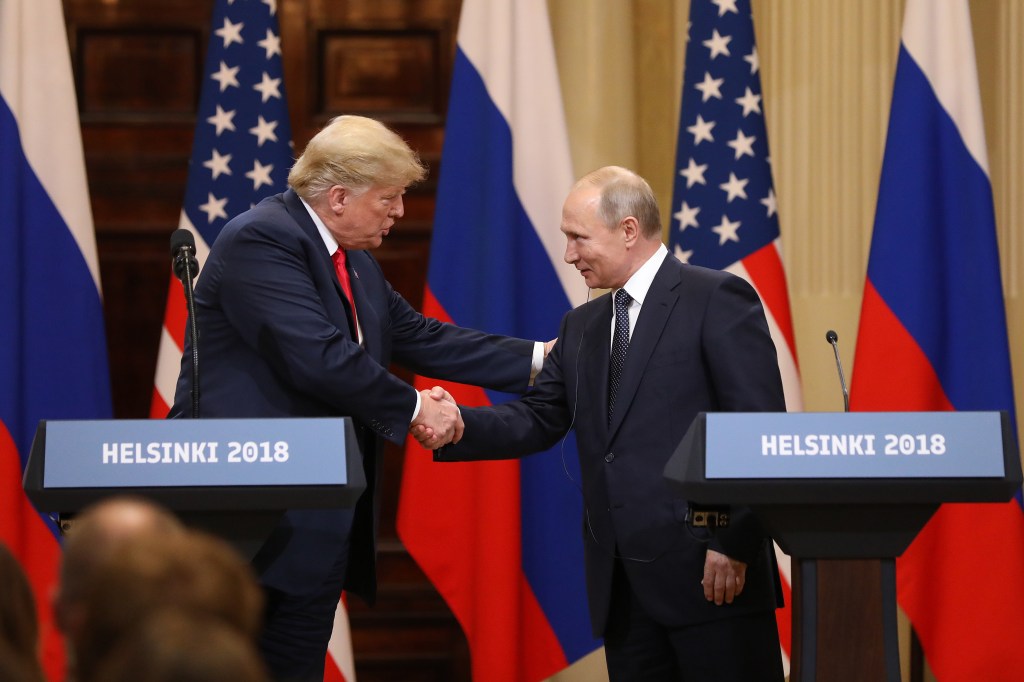 U.S. President Donald Trump and Russian President Vladimir Putin during a news conference in Helsinki, Finland, on Monday, July 16, 2018. (Chris Ratcliffe/Bloomberg via Getty Images​)