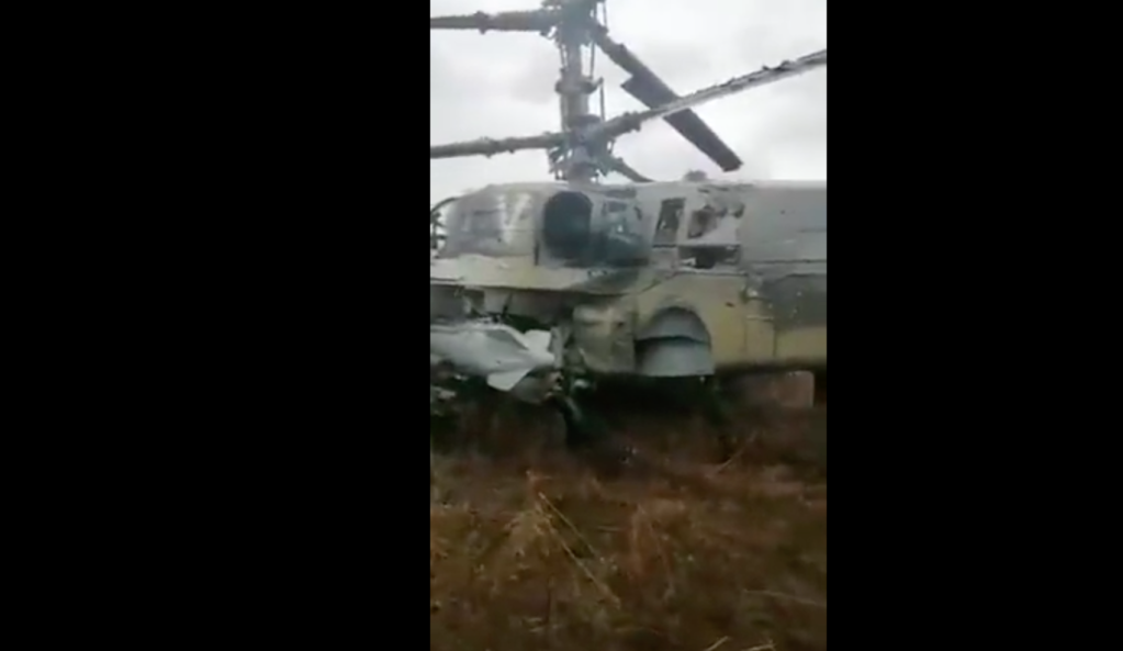 The Ukraine military released a social media video of what appears to be a downed Russian helicopter.