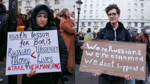 Protesters at the Downing St demonstration against the Russian invasion of Ukraine