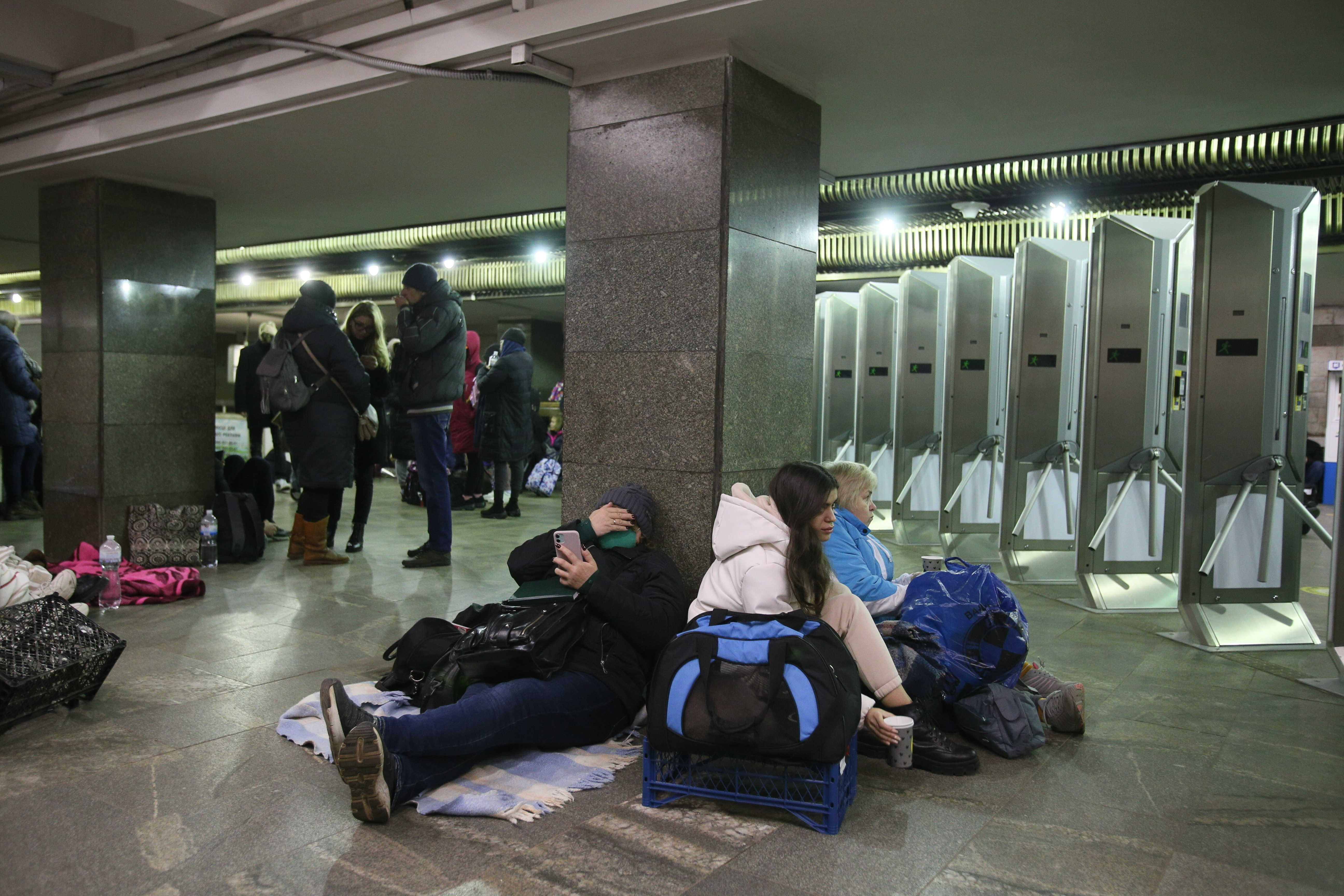 People take shelter in metro stations amid Russia's military intervention in Kyiv, Ukraine on February 25, 2022.