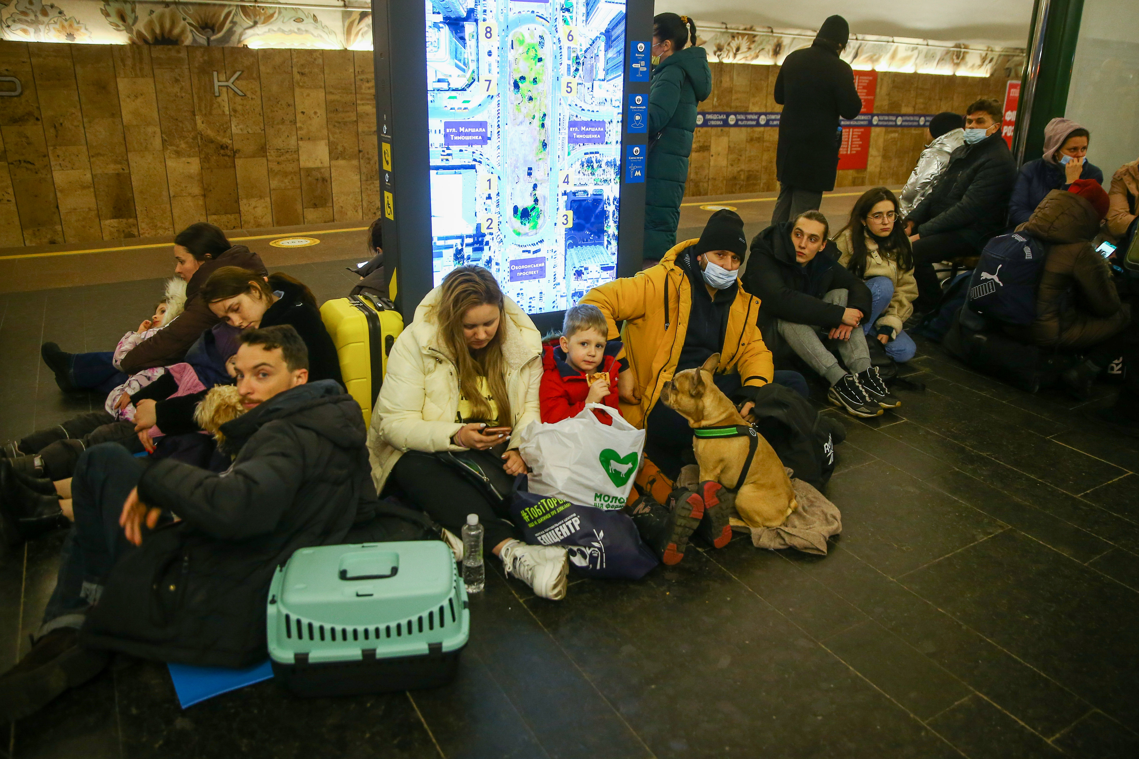 People take shelter in a metro station in Kyiv, Ukraine on February 24, 2022.