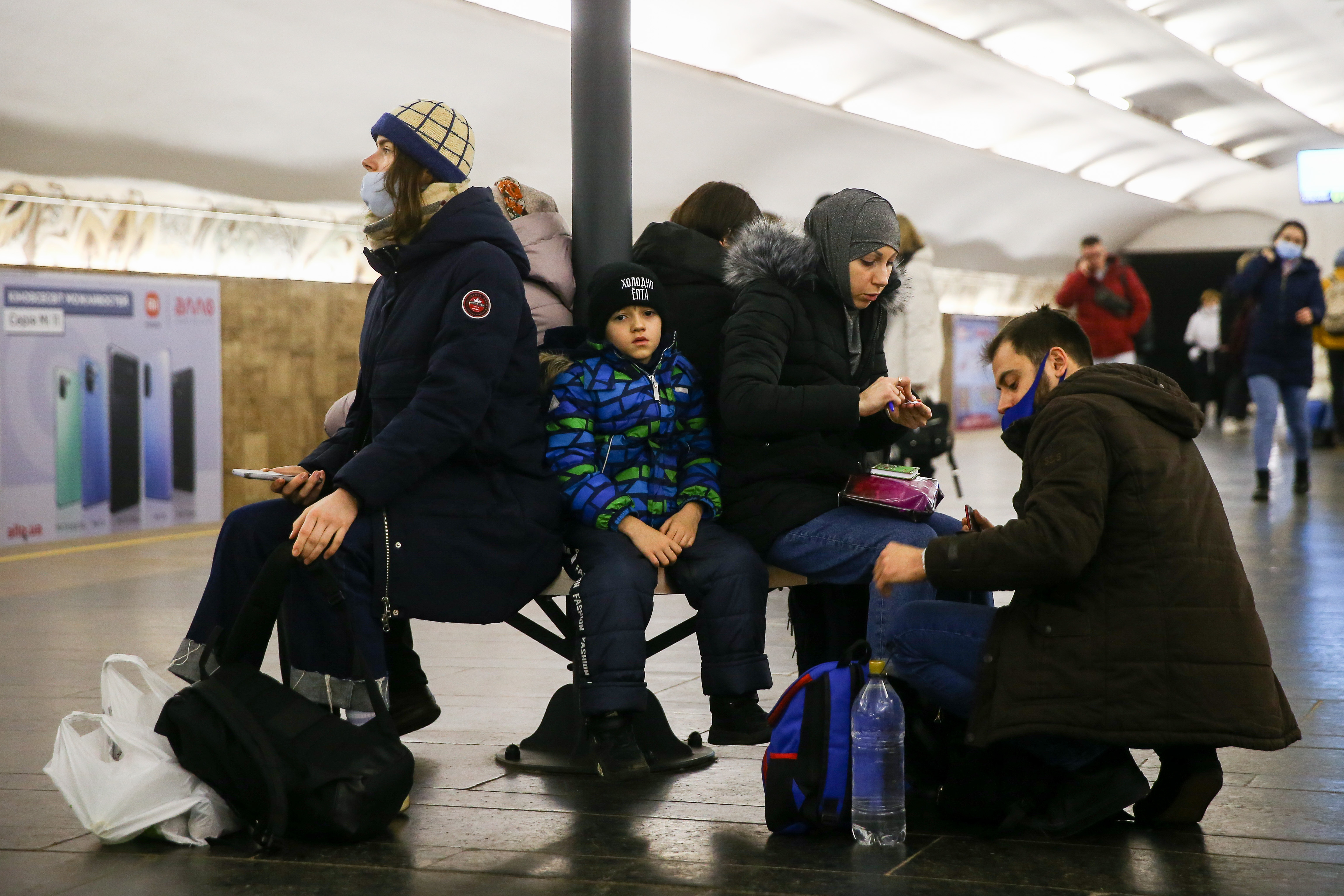 People take shelter in a metro station in Kyiv, Ukraine on February 24, 2022.