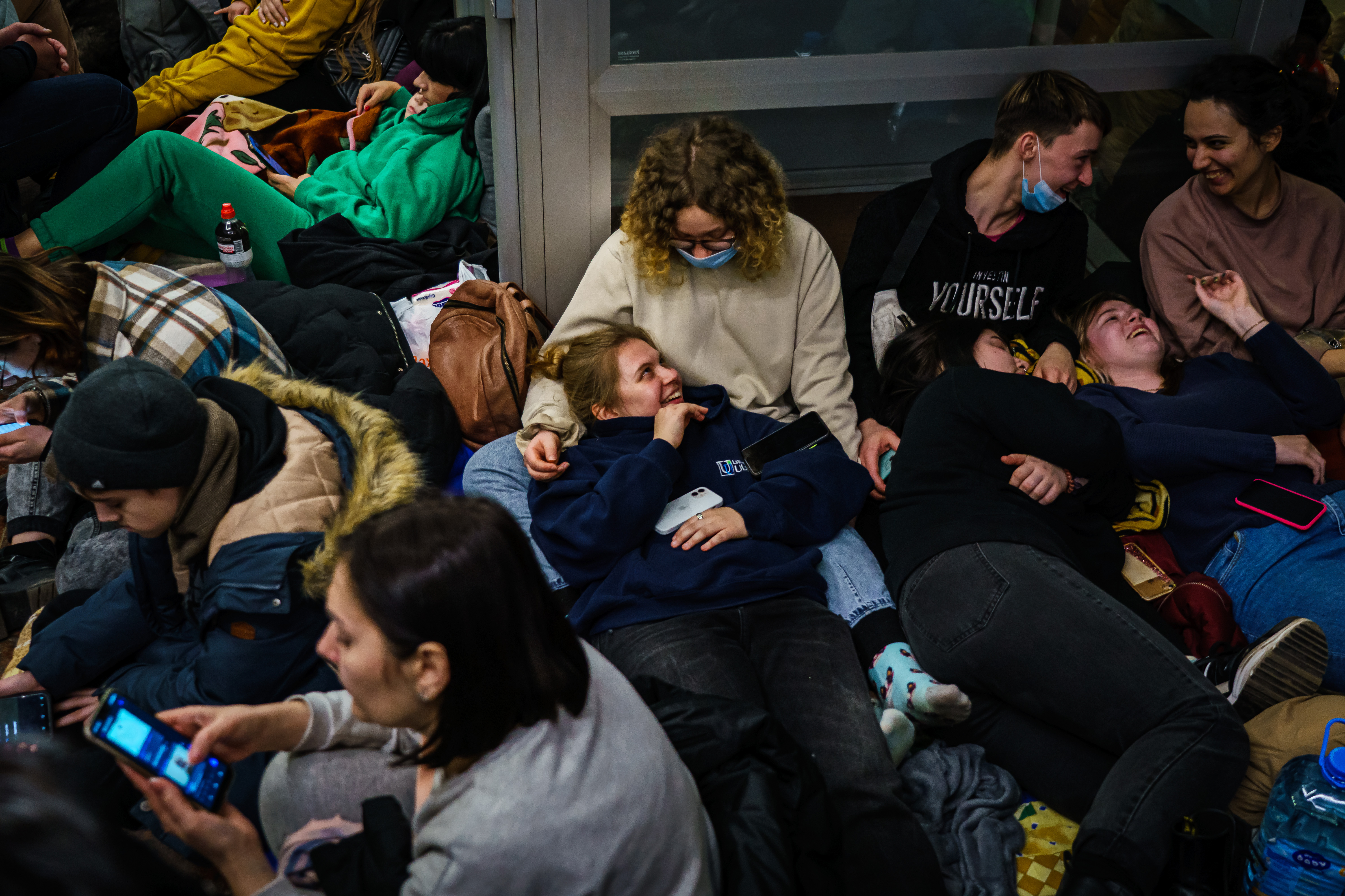 Hundreds of people seek shelter underground in Kharkiv, Ukraine, Thursday, Feb. 24, 2022.