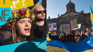 Oekraine Rusland oorlog demonstratie Dam