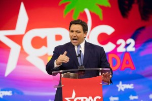 Florida Gov. Ron DeSantis speaks during the Conservative Political Action Conference (CPAC) in Orlando, Florida, U.S., on Thursday, Feb. 24, 2022. (Tristan Wheelock/Bloomberg via Getty Images​)