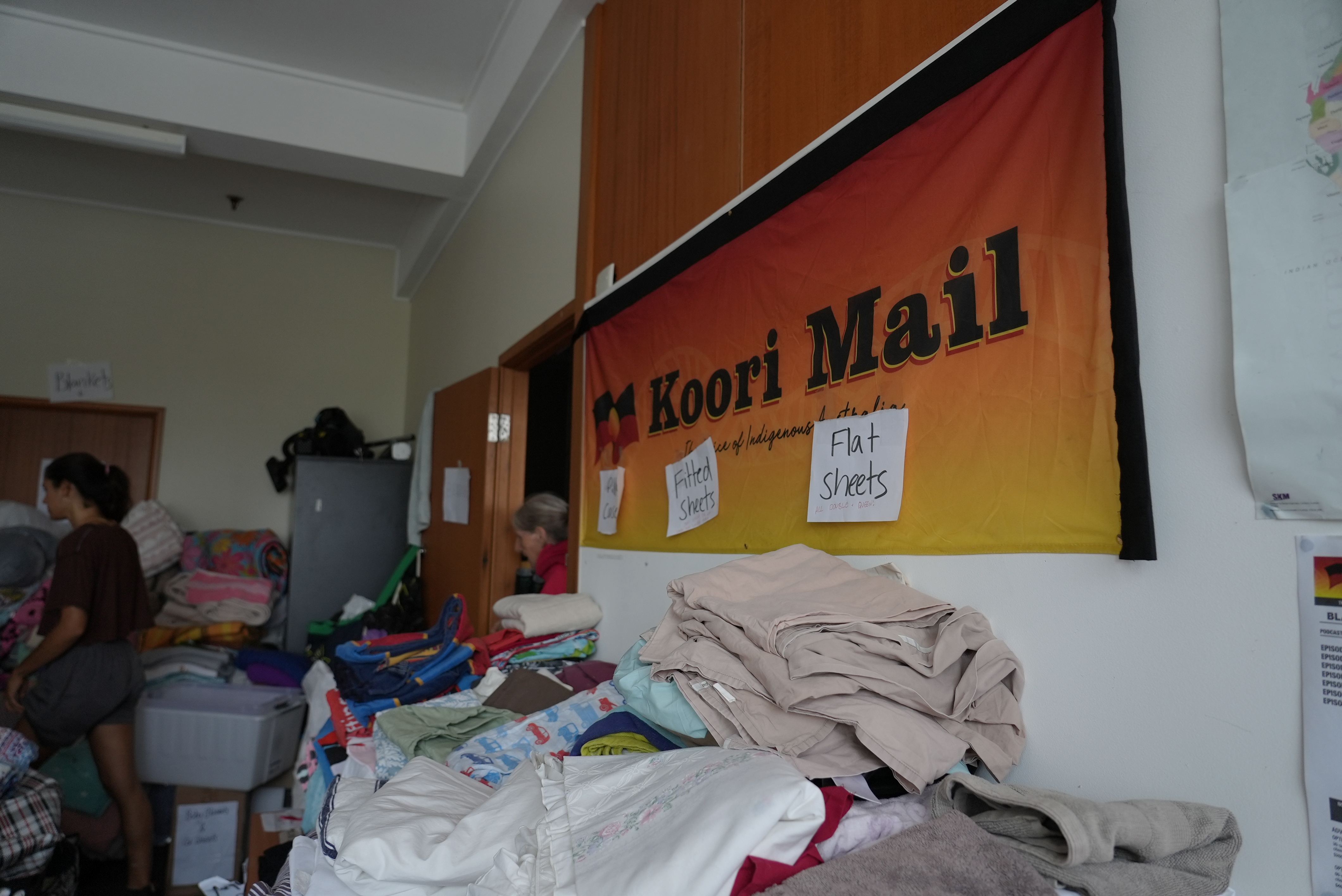 Inside the Koori Mail's headquarters, where residents from across Lismore are getting supplies. Photo by Nick Wray/VICE