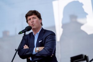 Tucker Carlson speaks during the Mathias Corvinus Collegium Feszt on August 7, 2021 in Esztergom, Hungary. (Janos Kummer/Getty Images)