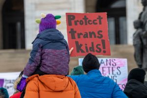 A rally for trans kids in St. Paul, Minnesota.