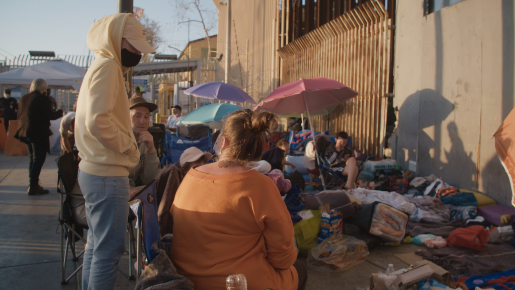 Russian asylum seekers camp outside the San Ysidro Port of Entry.