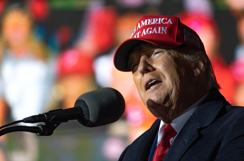 Former U.S. President Donald Trump speaks during a Save America rally on March 26, 2022 in Commerce, Georgia.