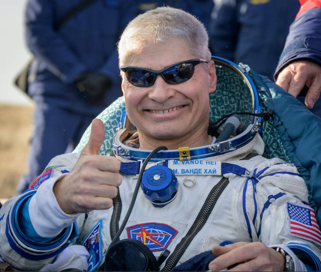 “Welcome back, Mark!” Russian mission control greeted astronaut Mark Vande Hei after returning from his record-breaking stay aboard the ISS.