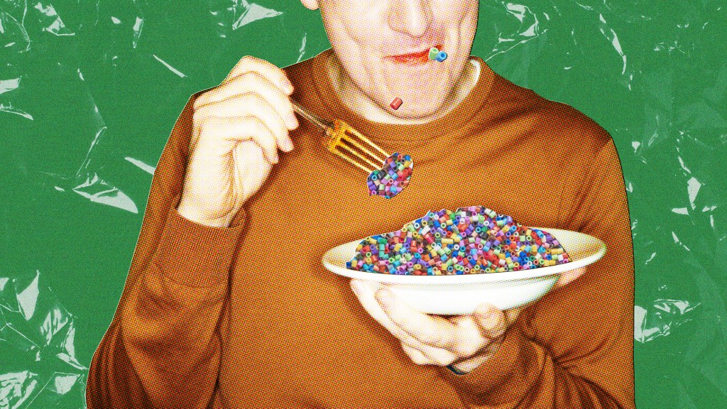 Person eating bowl of microplastics