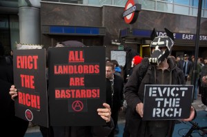 Anarchists protesting against gentrification in Whitechapel, East London, in 2016. Photo: Mike Kemp/In Pictures via Getty Images Images