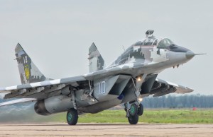 Ukrainian Air Force MiG-29 taking off from Mykolaiv Air Base for a training mission in Ukraine.