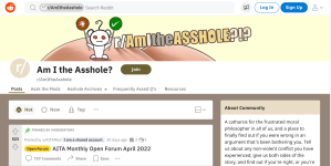 A screenshot of the front page of Reddit's "Am I The Asshole" subreddit.