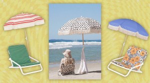 beach goods from sunday supply co. inlcuding umbrellas and beach chairs