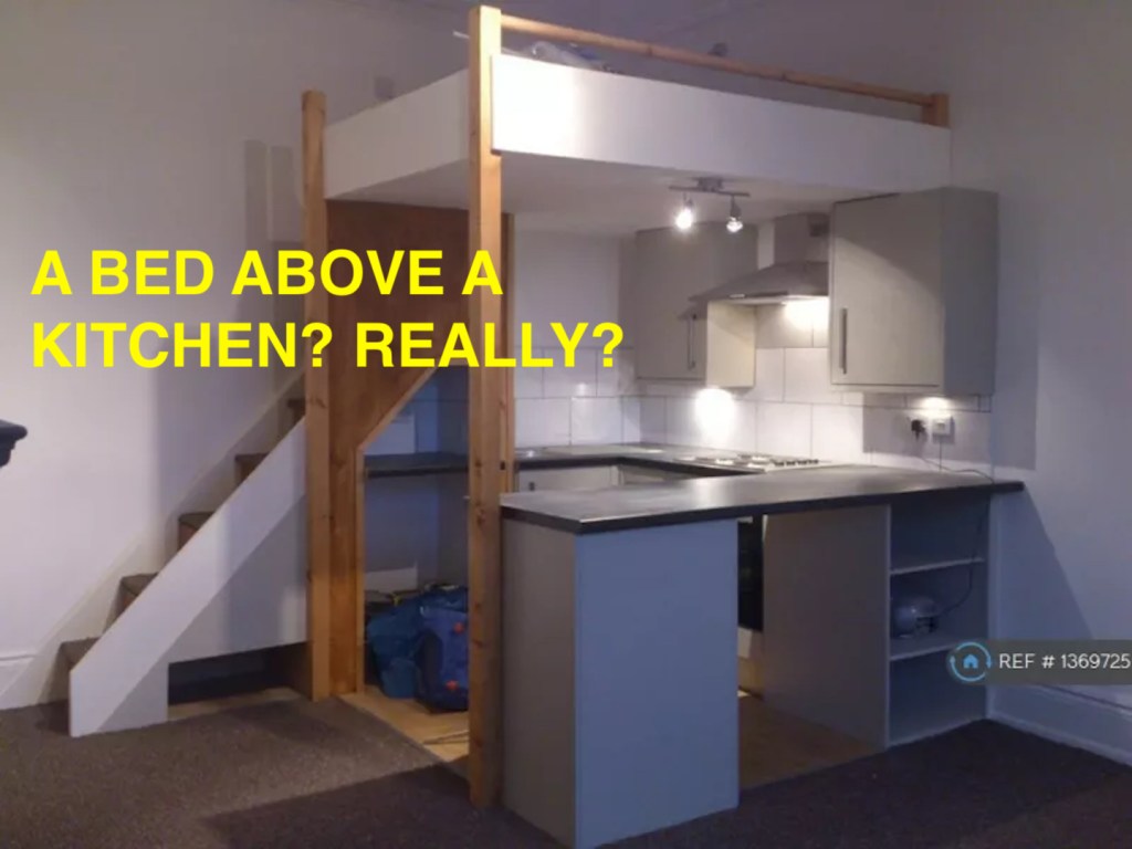 A mezzanine bed in a one-bed rental in Sheffield