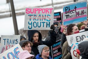 Minneasotans hold a rally at the capitol to support trans kids in Minnesota, Texas, and around the country.