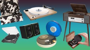 best record players on a blue and green background