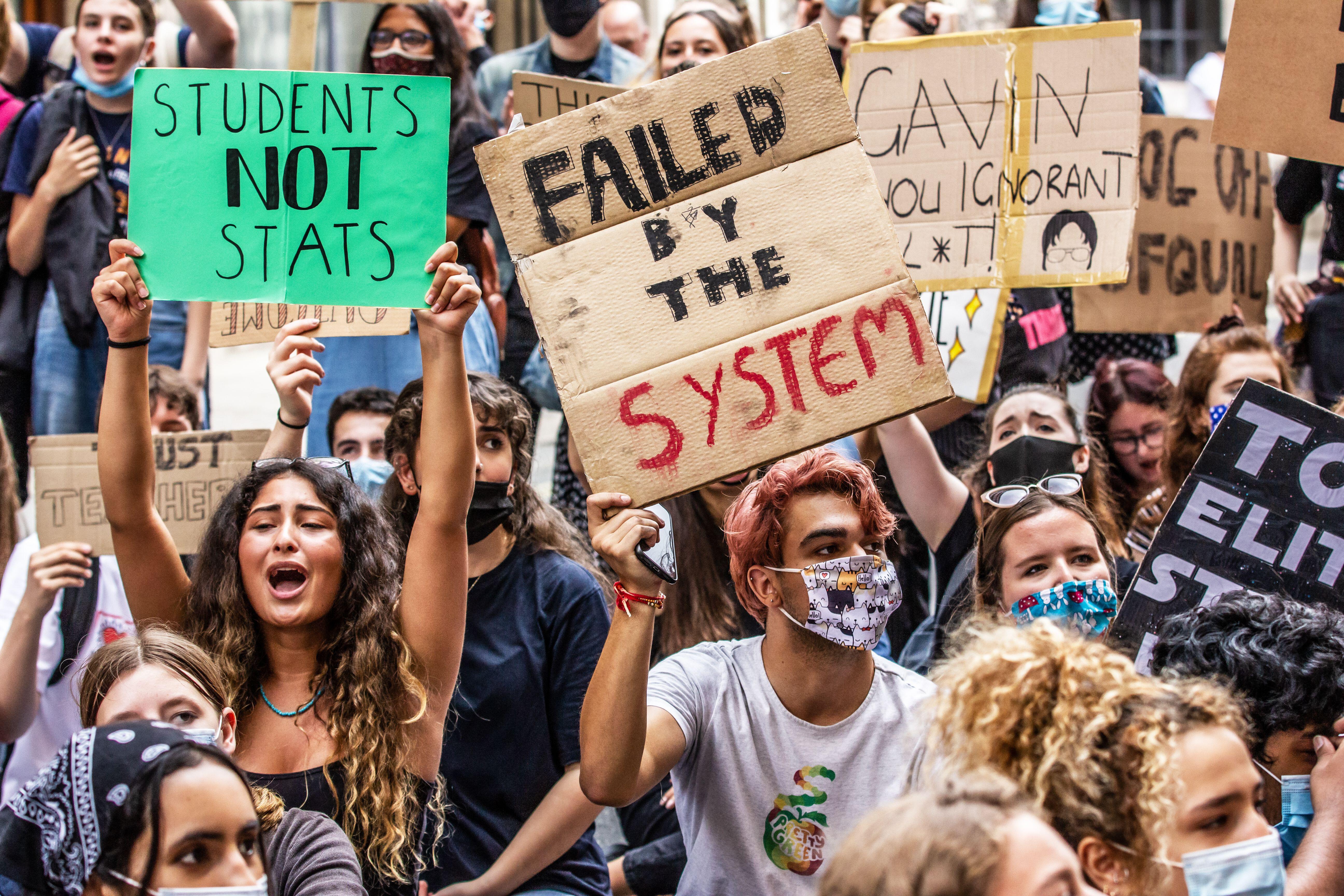 A Level students protesting against having their results downgraded during COVID-19