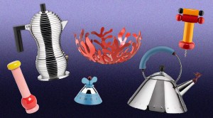 the best alessi kitchen goods and kettles on a blue background