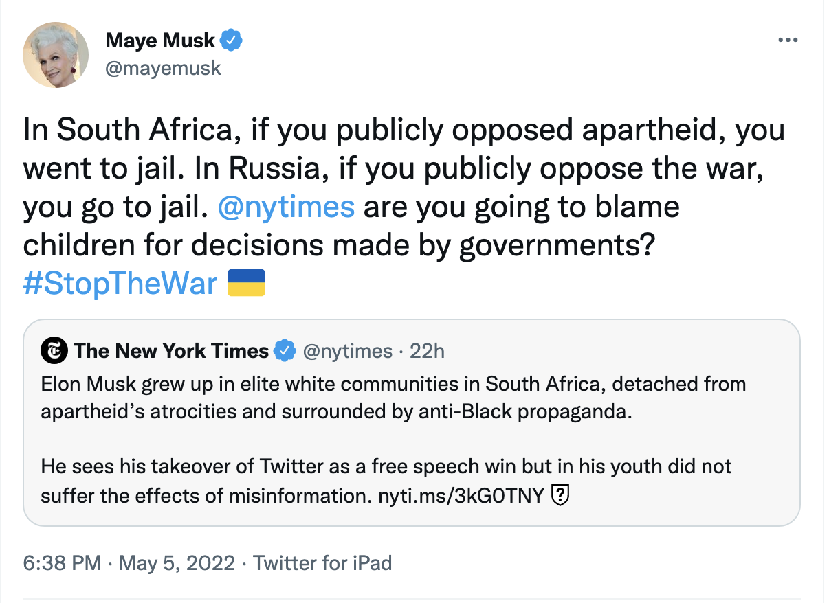 Maye Musk tweet in which she asks