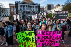 Pro-abortion rights demonstrators rally in Boston, Massachusetts on May 8, 2022. ​