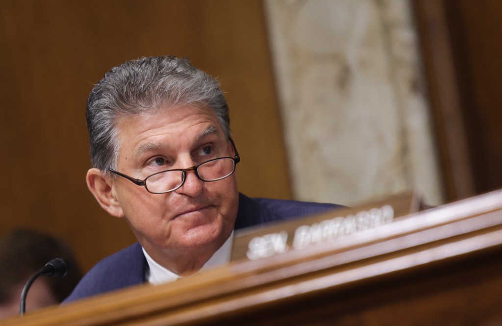 U.S. Sen. Joe Manchin (D-WV) participates in a Senate Energy and Natural Resources Committee mark up, on Capitol Hill on May 03, 2022 in Washington, DC. (Kevin Dietsch/Getty Images)