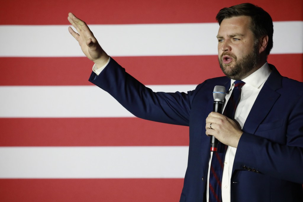 JD Vance speaks during a primary election night event in Cincinnati, Ohio U.S., on Tuesday, May 3, 2022.