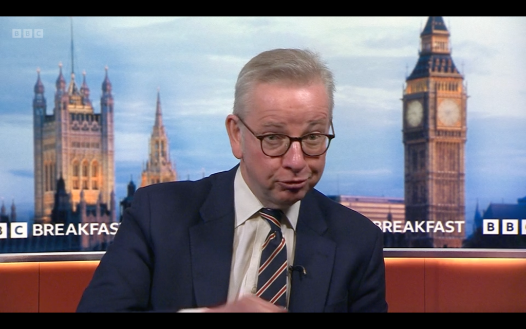 Michael Gove looking animated and using accents on Big Breakfast BBC TV show