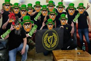 The Irish Proud Boys, known as the Proud Boys Eire, have a meeting featuring Leprechaun masks. (Courtesy of a member known as "Frank Irish")