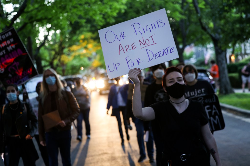 Abortion rights advocates stage a protest outside the home of U.S. Associate Supreme Court Justice Brett Kavanaugh on May 11, 2022 in Chevy Chase, Maryland. (Kevin Dietsch/Getty Images)