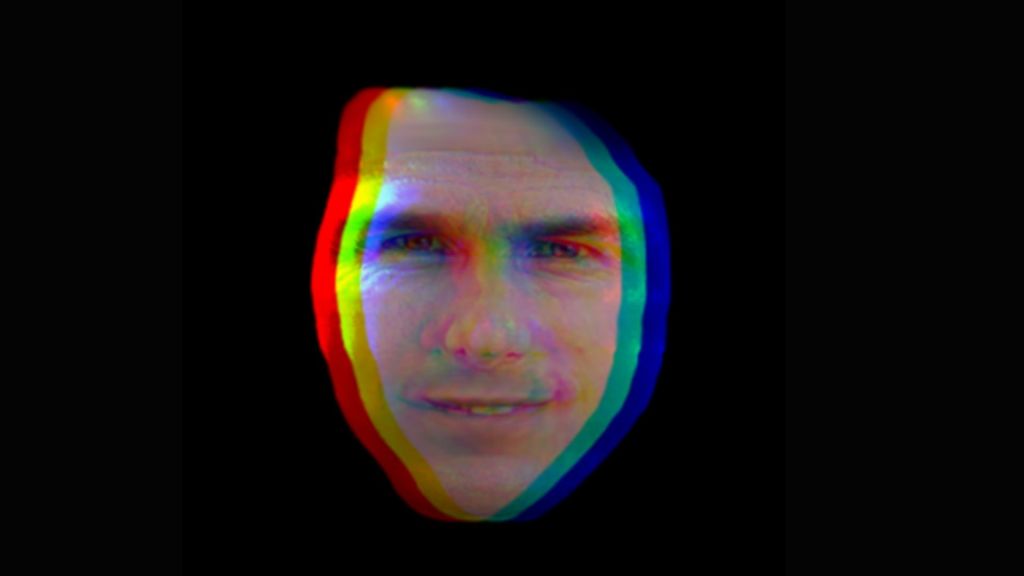 Deep Tom Cruise's face floating in a glitchy blur. ​Screenshot via YouTube / composition edit by Motherboard