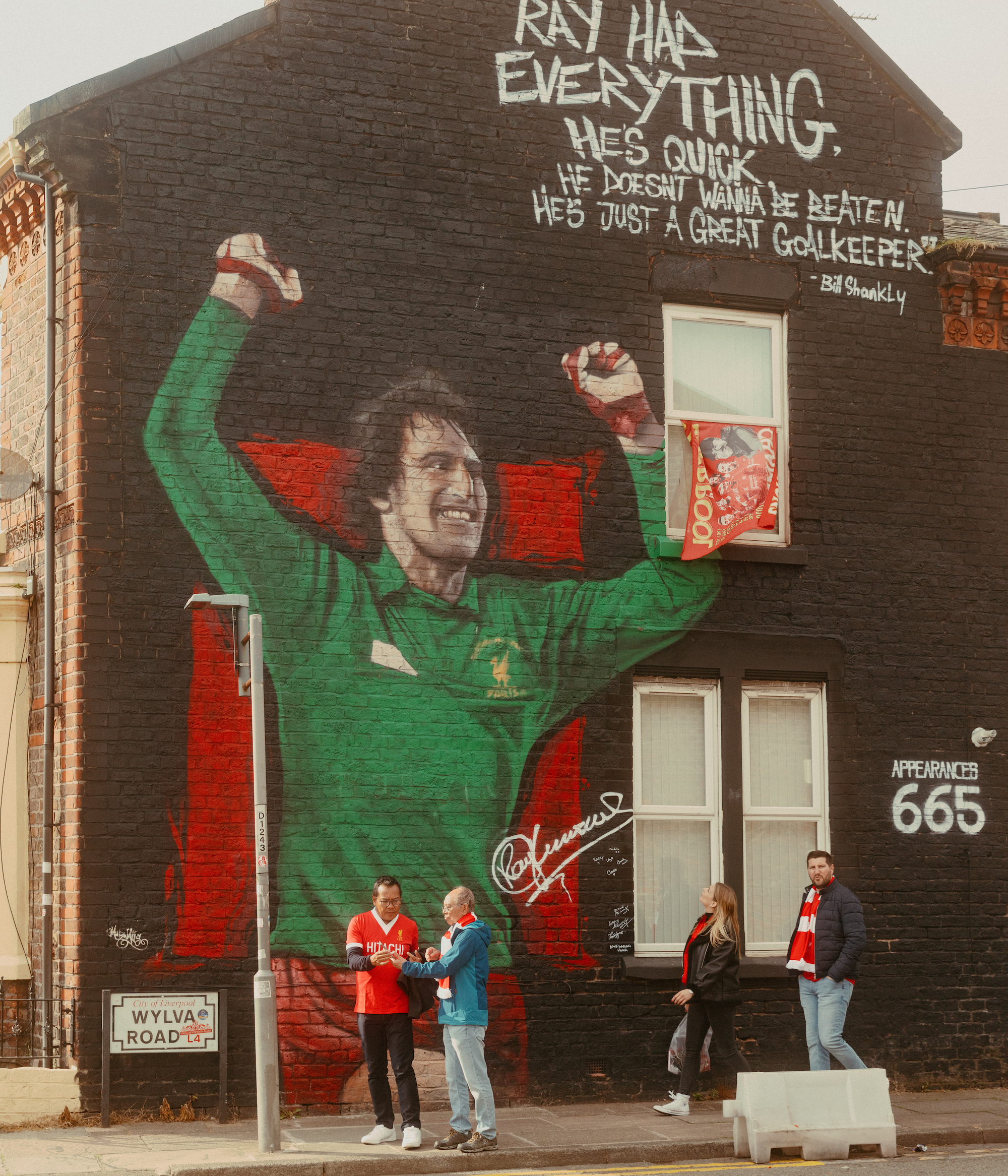 A mural depicting legendary Liverpool goalkeeper Ray Clemence on Wylva Road