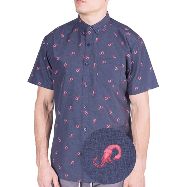 shrimp-print button-down shirt