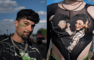 A Charli XCX fan at Alexandra Palace, London with branded merch