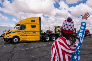 "People's convoy" truckers protests at the Hagertown Speedy in Maryland