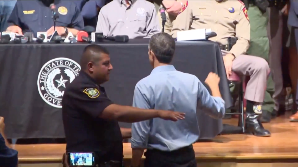 Texas Gubernatorial candidate Beto O'Rourke got called an asshole for interrupting Texas Governor Greg Abbott at a press conference on the Uvalde school shooting.