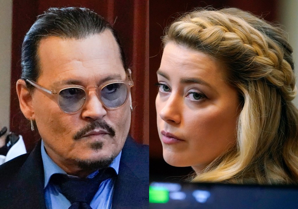 ​Johnny Depp and Amber Heard in the Fairfax, Va. courtroom during closing arguments Friday.