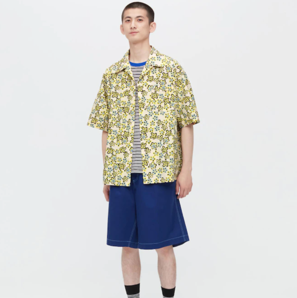 Oversized Open Collar Printed Short-Sleeve Shirt