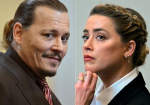 Johnny Depp and Amber Heard in the Fairfax, Virginia, courtroom during the trial.