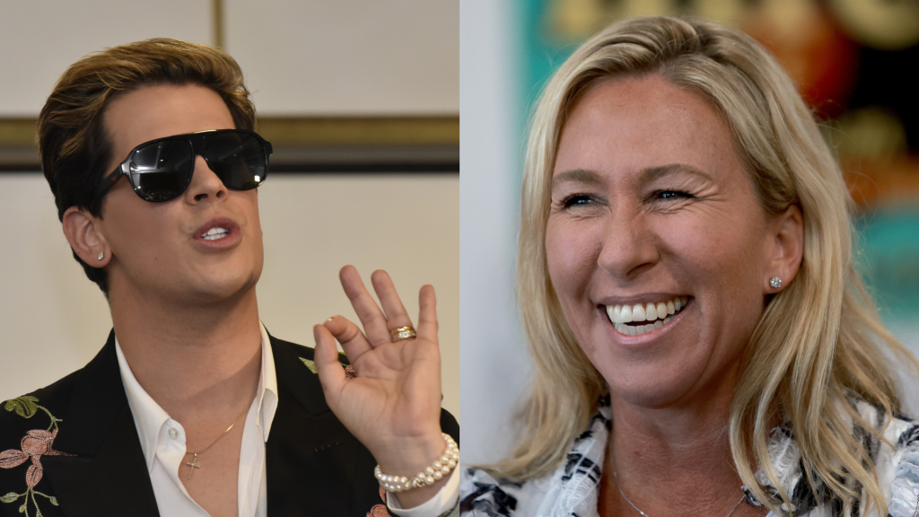 Milo Yiannopoulos (left) and Marjorie Taylor Greene (right)