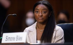 US Olympic gymnast Simone Biles testifies during a Senate Judiciary hearing about the Inspector General's report on the FBI handling of the investigation into Larry Nassar's sexual abuse of athletes, September 15, 2021 (SAUL LOEB/POOL/AFP via Getty Images